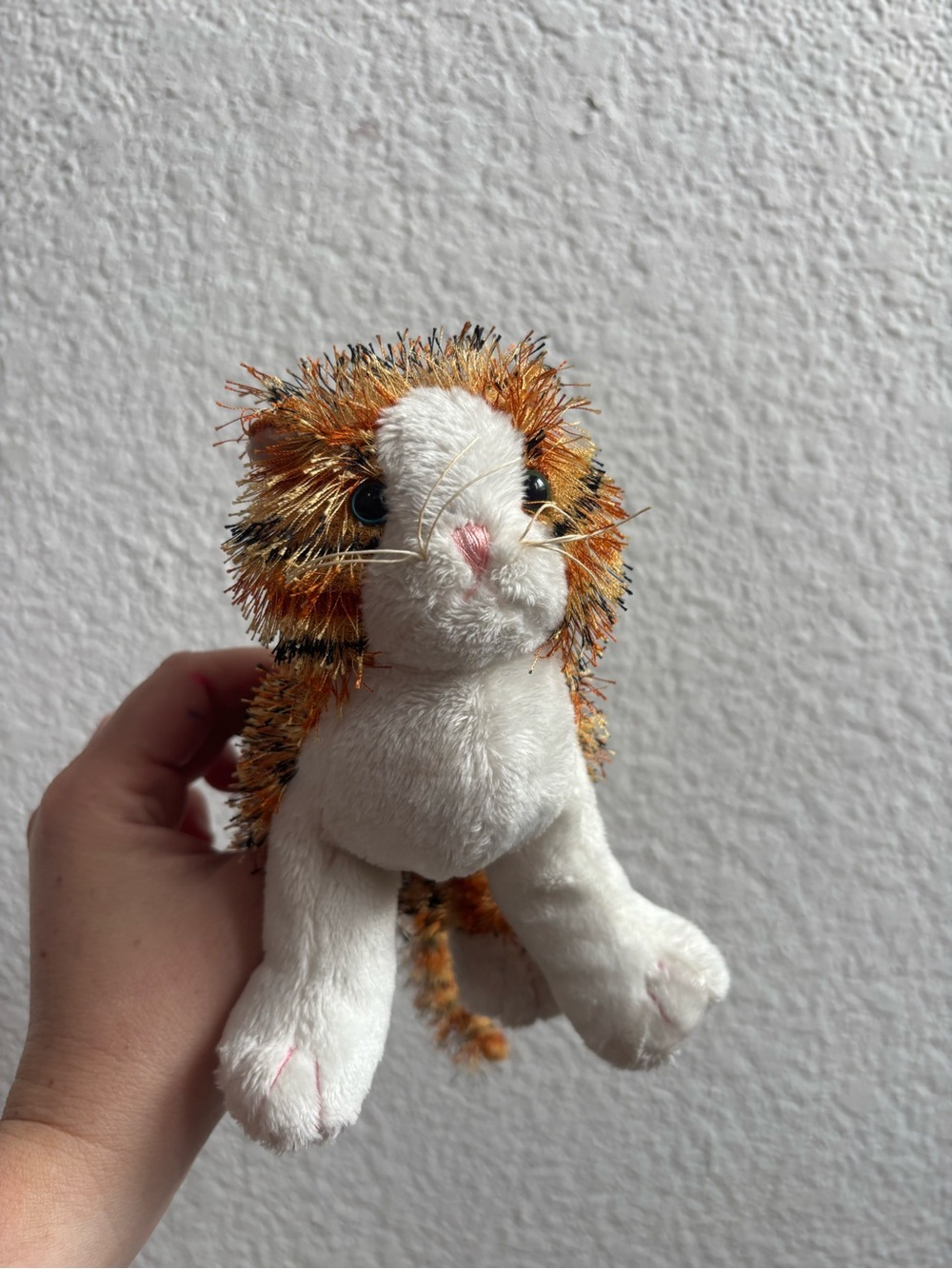 Vintage Webkinz Ganz Plush Small Pet Toy White and Orange Fuzzy Cat